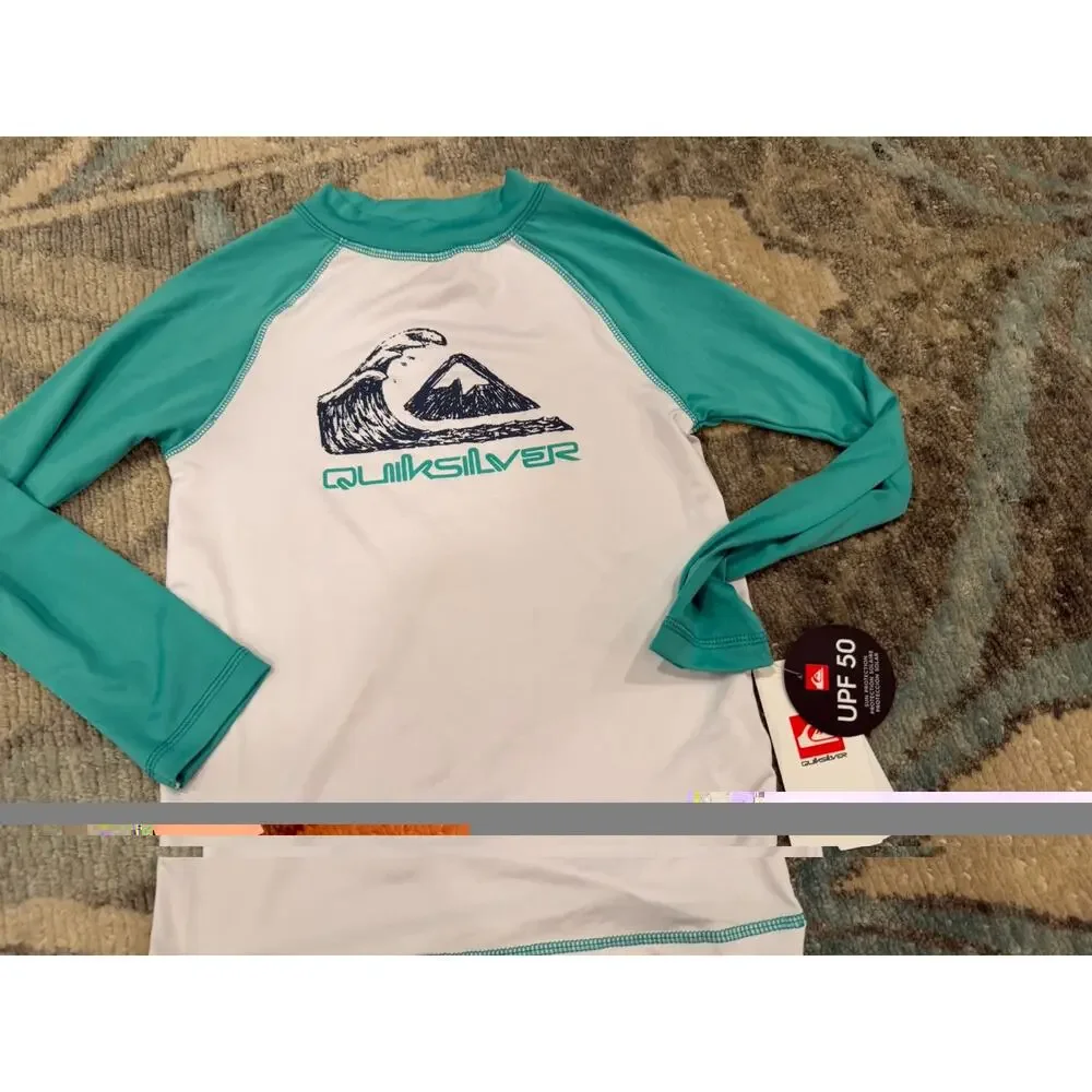 Quiksilver Boys Sz 7 Long Sleeve Rash Guard Swim Shirt White UPF 50 NWT $50